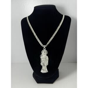 Cadena Tejido Cubano Con Dije De La santa Muerte De Plata 925 - 24 Inch